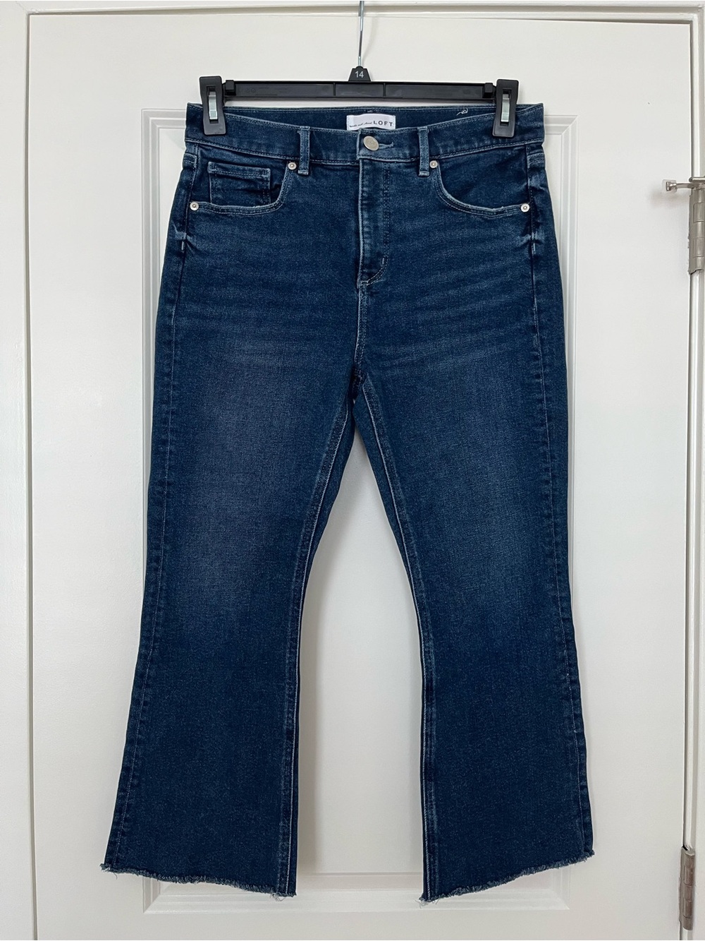 LOFT Dark Wash High Waisted Cropped Mini Flare Jeans